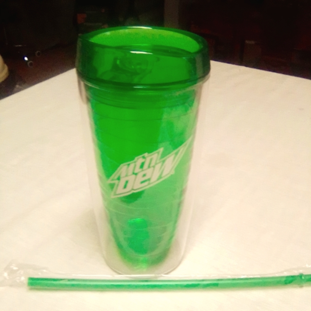 Official Mt Dew Gear Green Tumbler with Straw